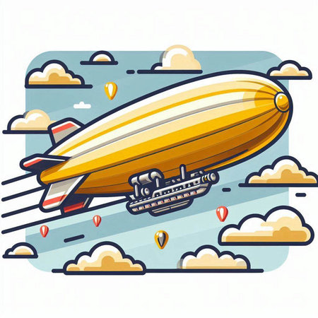 Airship flying in the sky. Cartoon style. Vector illustration.のイラスト素材