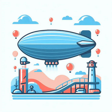 Airship in flat design style. Vector illustration of airship.のイラスト素材