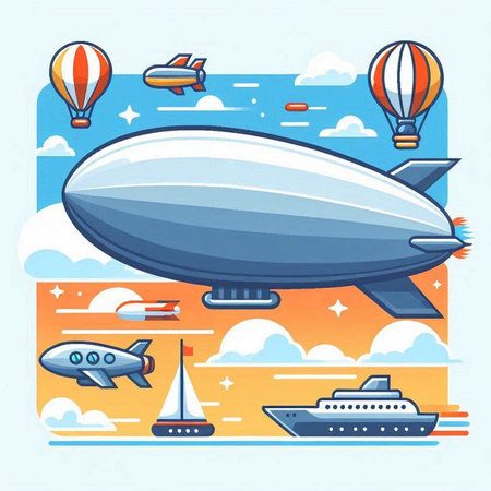 Airship, air transport, vector illustration in flat design style.のイラスト素材
