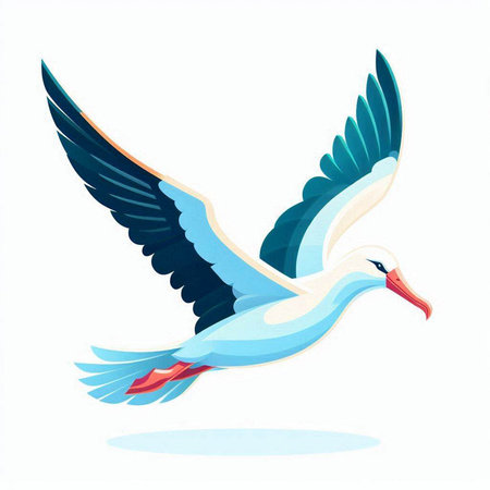 Flying seagull isolated on white background. Vector illustration in cartoon style.のイラスト素材