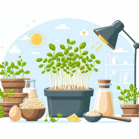 Microgreens. Sprouts in a pot. Vector illustration.のイラスト素材
