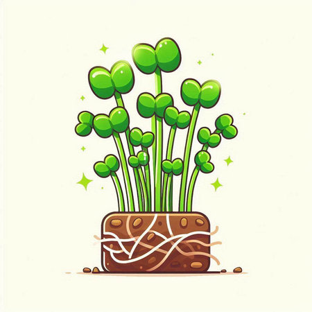 Illustration of microgreens in a pot. Vector illustration.のイラスト素材