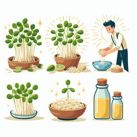 Set of healthy microgreens. Vector illustration in cartoon style.のイラスト素材