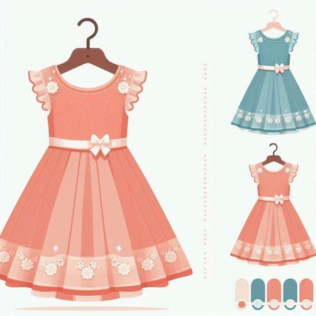 Set of dresses for little girls. Vector illustration in retro style.のイラスト素材