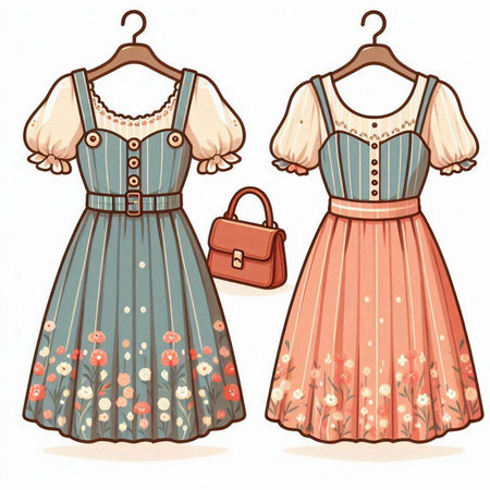 Illustration of a dirndl and a bag on a hangerのイラスト素材