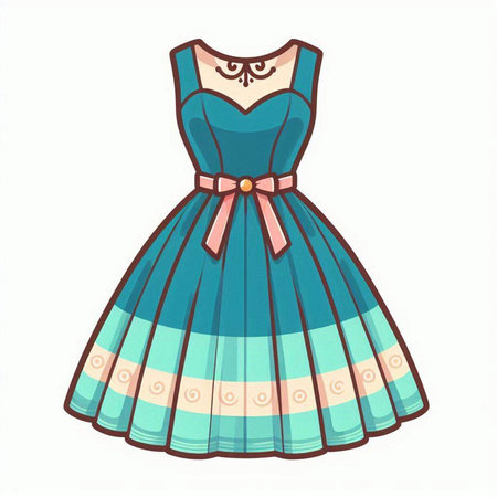 Illustration of a beautiful dress with a pattern on a white backgroundのイラスト素材