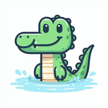Cute crocodile in the water. Vector illustration isolated on white background.のイラスト素材