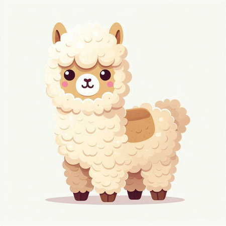 Cute cartoon alpaca isolated on white background. Vector illustration.のイラスト素材