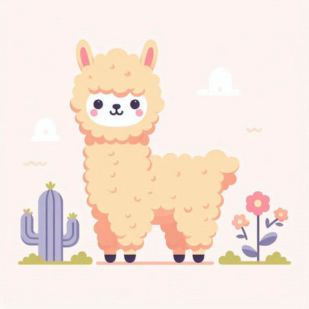 Cute alpaca vector illustration. Cute cartoon llama.のイラスト素材