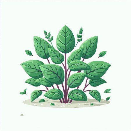 Illustration of a green plant with leaves on a white background.のイラスト素材