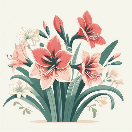 Bouquet of lilies in retro style. Vector illustration.のイラスト素材