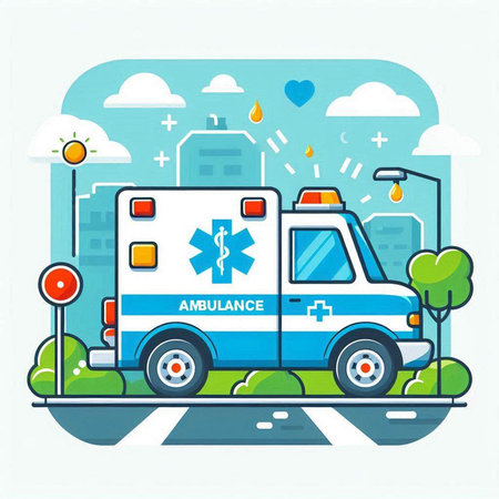 Ambulance on the road. Flat design. Vector illustration.のイラスト素材