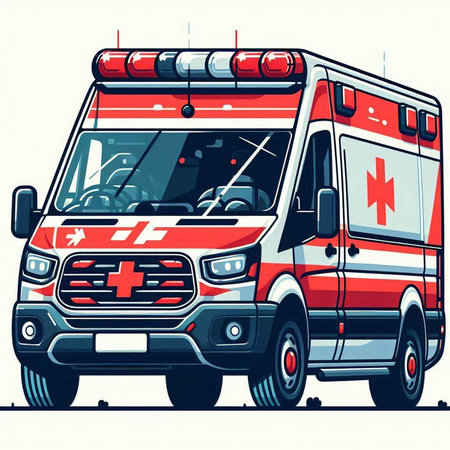 Ambulance car. Vector illustration of a red ambulance car.のイラスト素材
