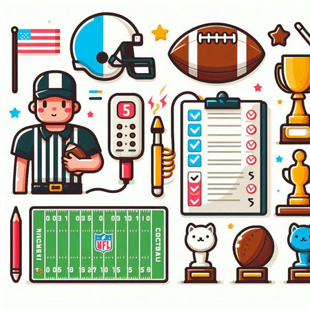 American football icons set. Colorful vector illustration in cartoon style.のイラスト素材