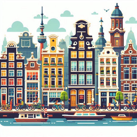 Amsterdam, Netherlands. Vector illustration. Can be used as a background.のイラスト素材