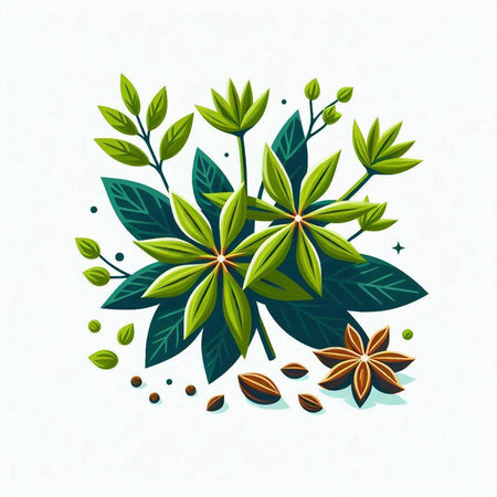 Cinnamon, star anise, cardamom. Vector illustrationのイラスト素材