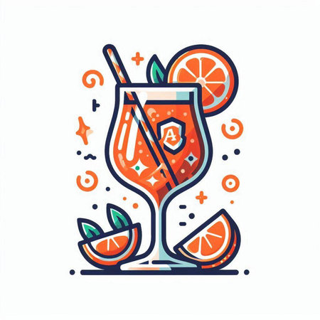 Cocktail with orange, lemon and mint. Vector illustration.のイラスト素材