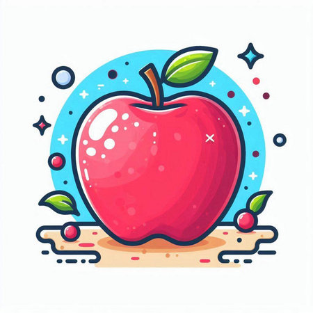 Red apple with leaves and berries. Vector illustration on white background.のイラスト素材
