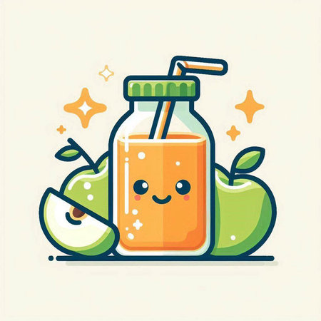 Fruit juice in a jar with a straw. Vector illustration.のイラスト素材