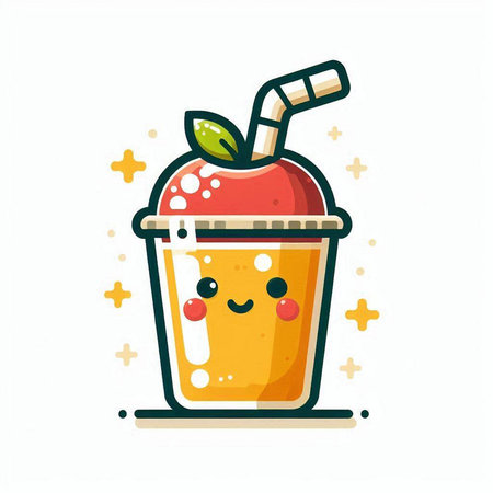 Fruit smoothie in cup with straw. Vector flat cartoon illustrationのイラスト素材