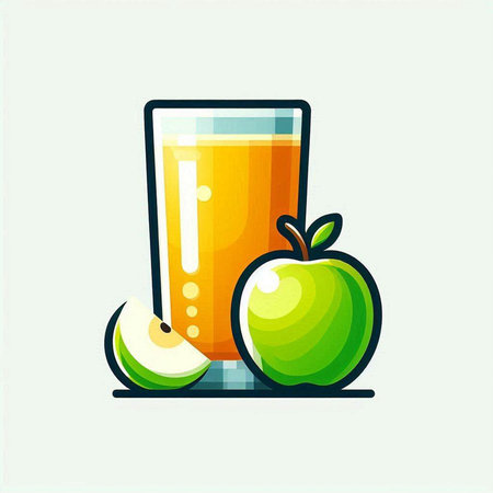 Glass of fresh juice with apple and apple slices. Vector illustration.のイラスト素材