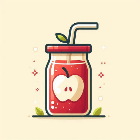 Fruit smoothie in a jar with a straw. Vector illustration.のイラスト素材