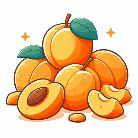 Apricot fruit isolated on white background. Cartoon style vector illustration.のイラスト素材