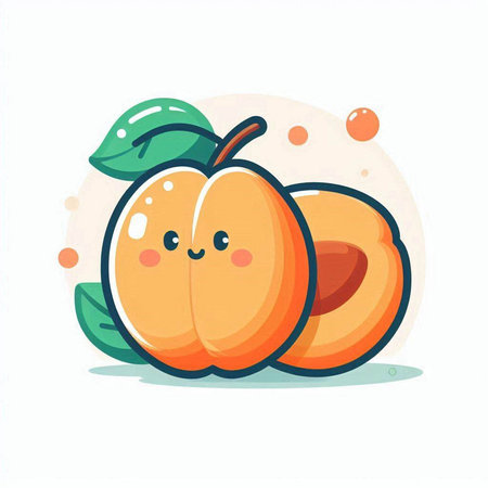 Cute apricot fruit character. Vector illustration in cartoon styleのイラスト素材