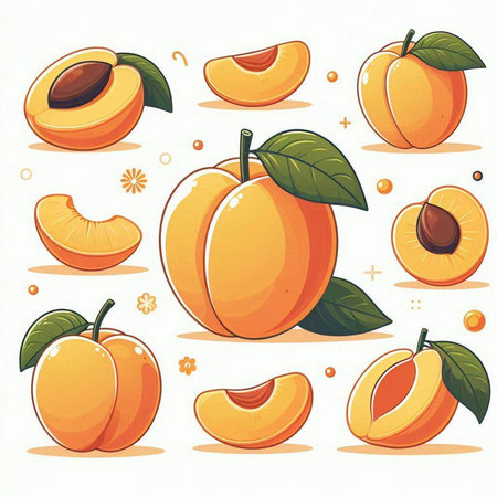 Apricot fruit set. Vector illustration of apricots.のイラスト素材