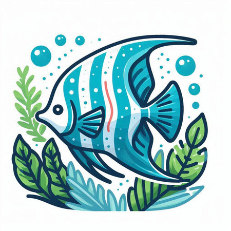 Underwater world. Marine life. Vector illustration in flat style.のイラスト素材