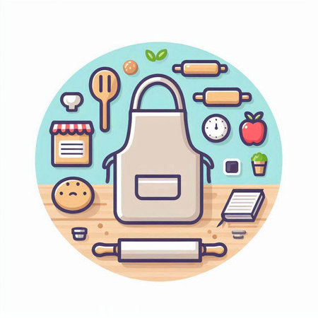 Kitchen utensils and tools round icon. Vector illustration.のイラスト素材