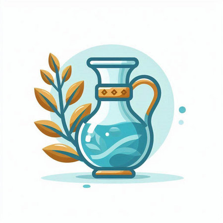 Jug with water and leaves. Vector illustration in flat style.のイラスト素材