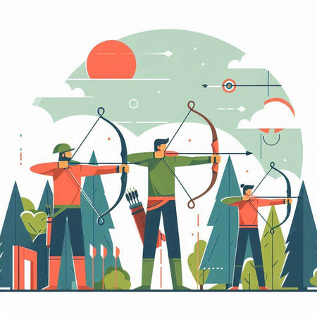 Archery sport, archery competition, vector flat design illustration.のイラスト素材