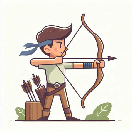Archer with bow and arrow. Vector illustration in cartoon style.のイラスト素材
