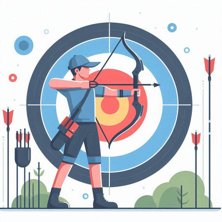 Archery sport vector illustration. Cartoon archer with bow and arrow.のイラスト素材