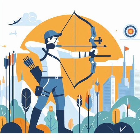 Archery archer with bow and arrow. Flat vector illustration.のイラスト素材