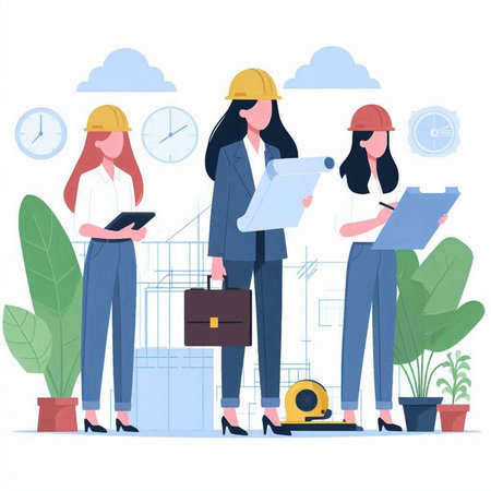 Architects and engineers. Vector illustration in flat cartoon style.のイラスト素材