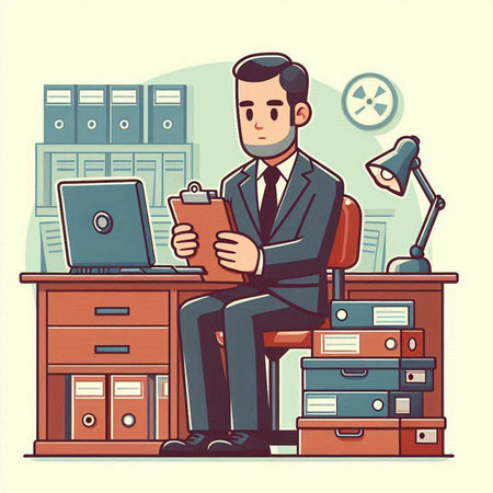 Businessman working in office. Vector illustration in flat cartoon style.のイラスト素材