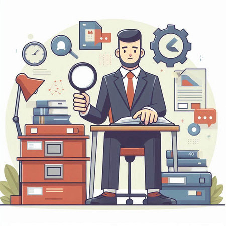 Businessman working in office. Vector illustration in flat cartoon style.のイラスト素材