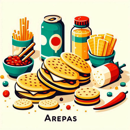 Illustration of american fast food. Vector illustration of fast food.のイラスト素材