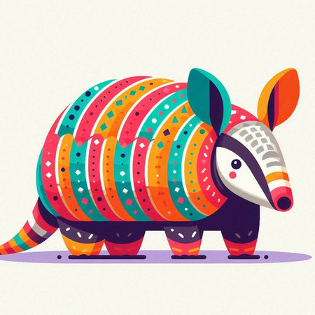 Cute colorful funny cartoon armadillo. Vector Illustration.のイラスト素材