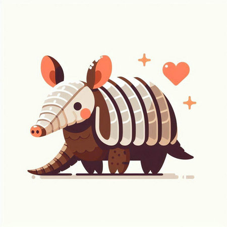 Cute funny little armadillo with hearts. Vector illustration.のイラスト素材