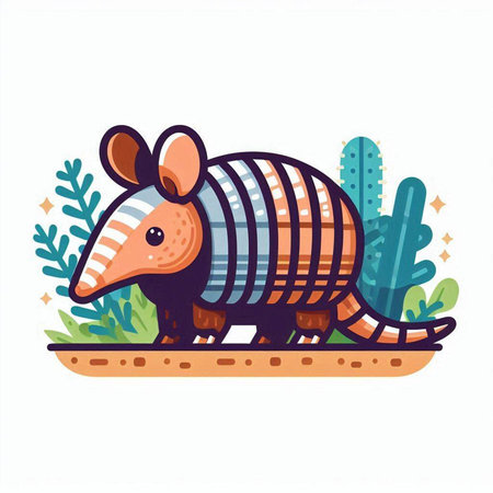 Cute cartoon armadillo. Vector illustration in flat style.のイラスト素材