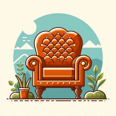 Retro armchair in the garden. Vector illustration in flat styleのイラスト素材