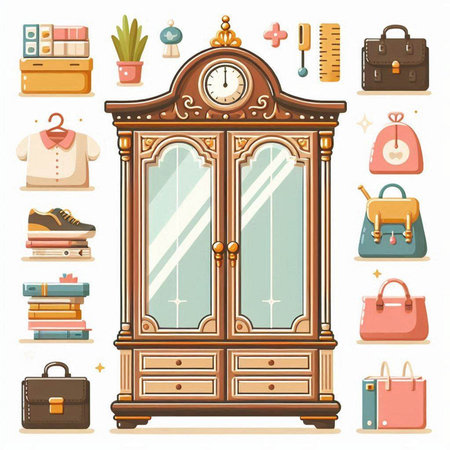 Furniture and accessories icons set. Vector illustration in cartoon styleのイラスト素材