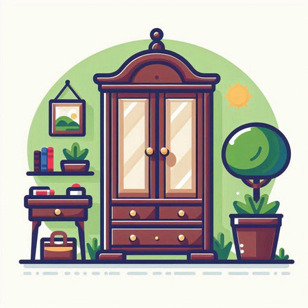 Cupboard in flat style. Vector illustration. Furniture.のイラスト素材