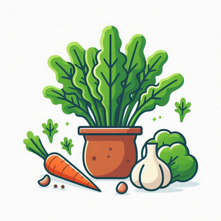 Vegetables in a pot. Vector illustration of vegetables in a pot.のイラスト素材
