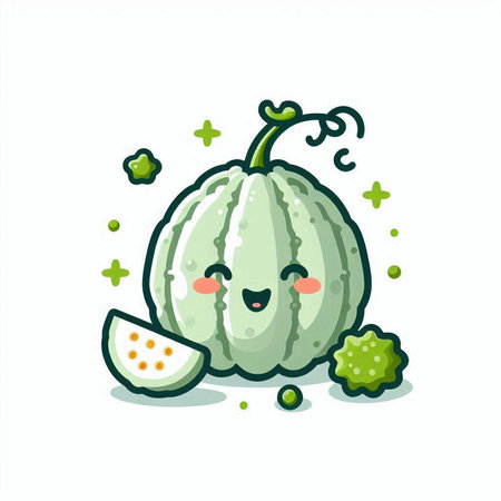 Cute kawaii melon character. Vector illustration isolated on white background.のイラスト素材