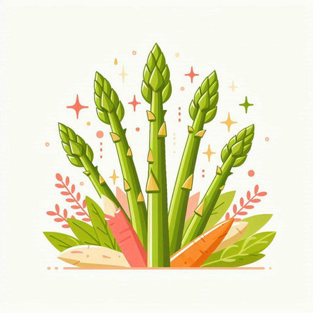 Asparagus and carrots vector illustration. Vegetarian healthy food.のイラスト素材