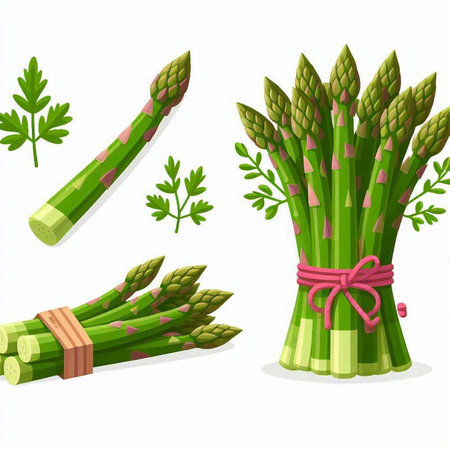 Vector illustration of a bunch of green asparagus isolated on white backgroundのイラスト素材